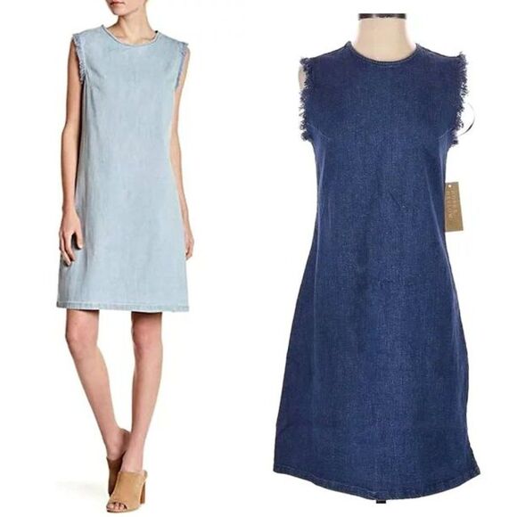 NWT Hope & Harlow Denim Mini Dress Medium Dark Wash Keyhole Size 2 - Picture 1 of 11
